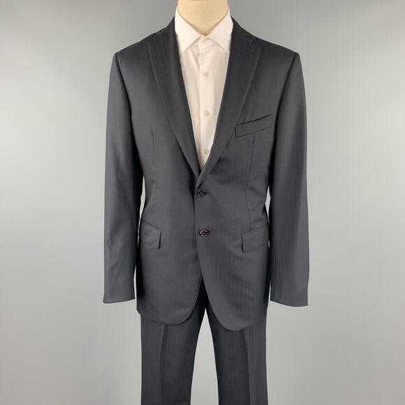 BELVEST Size 42 Long Black Stripe Wool Notch Lapel Suit - Picture 1 of 8